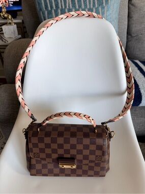 Louis Vuitton Brown Damier eben Shoulder Bag with Pink & Cream Braided Strap